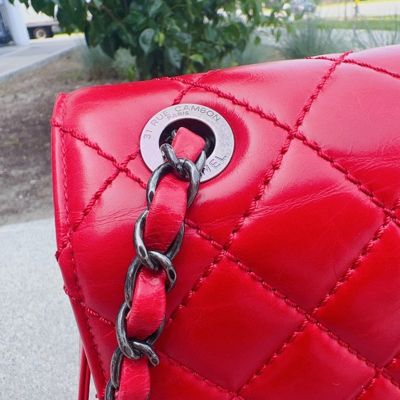 Chanel Red Quilted Calfskin Leather Classic  Flap Bag - Picture 8 of 8